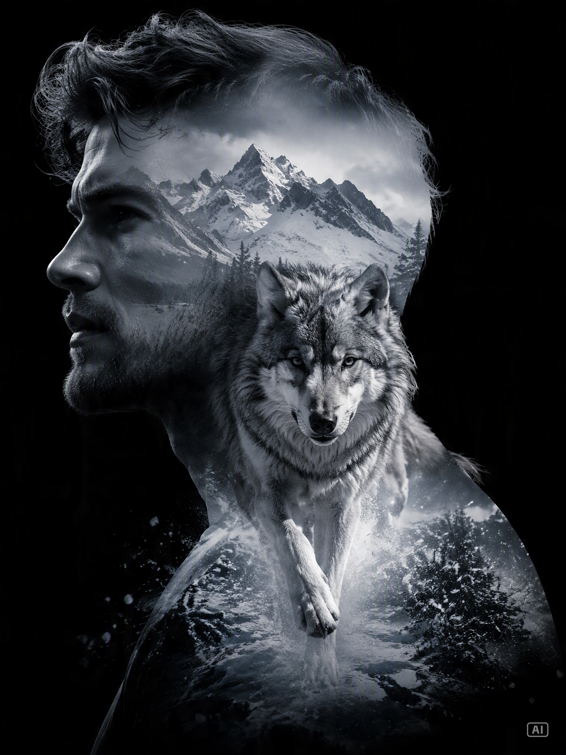 Double exposure wildlife portrait image generated by Pippit