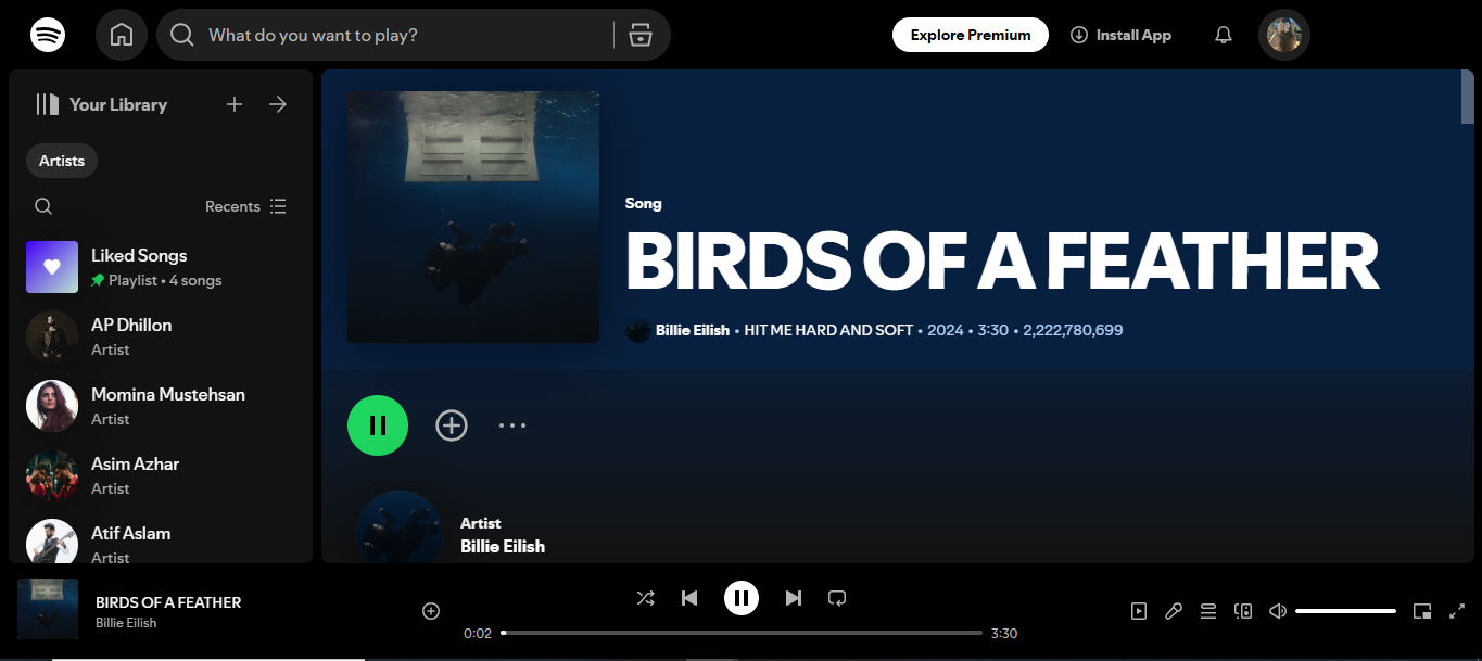 Cover of Birds Of A Feather - להיט בולט בשירים המובילים של Spotify היום