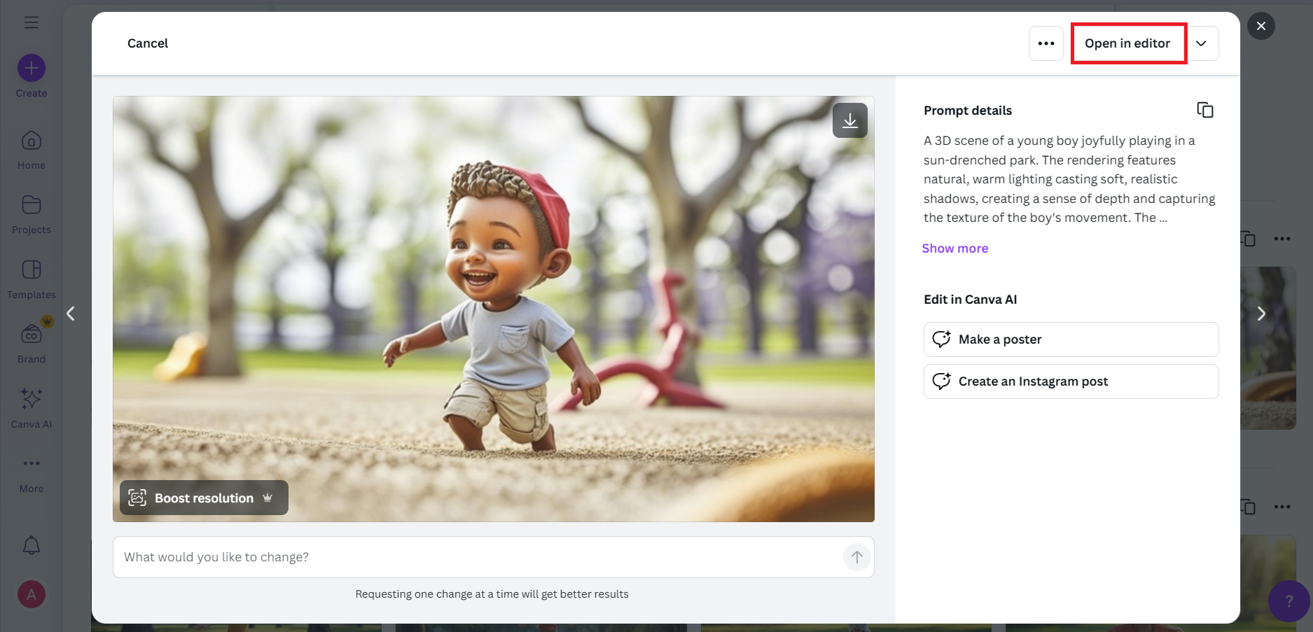 Open in editor for further editing