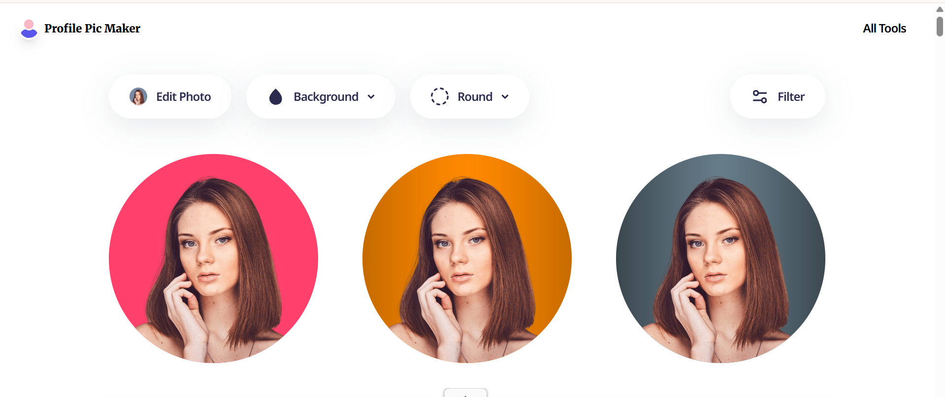 Interfaz PFPMaker que muestra la creación de avatar con fondo personalizable y opciones de combinación de colores