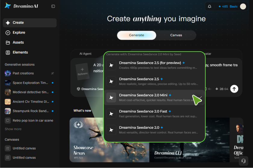 A screenshot of Dreamina's video splitting models