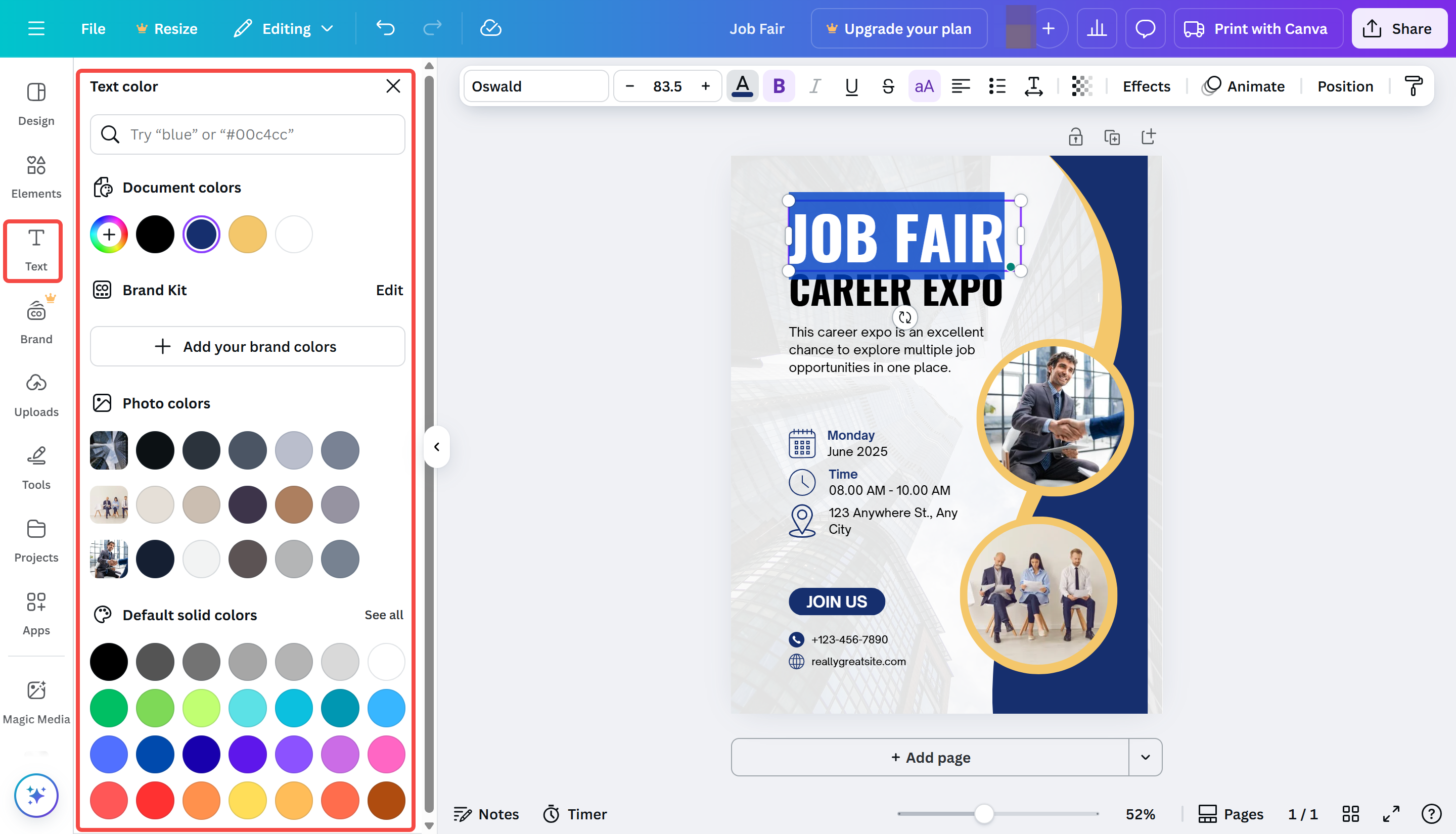 Editing the Canva flyer template