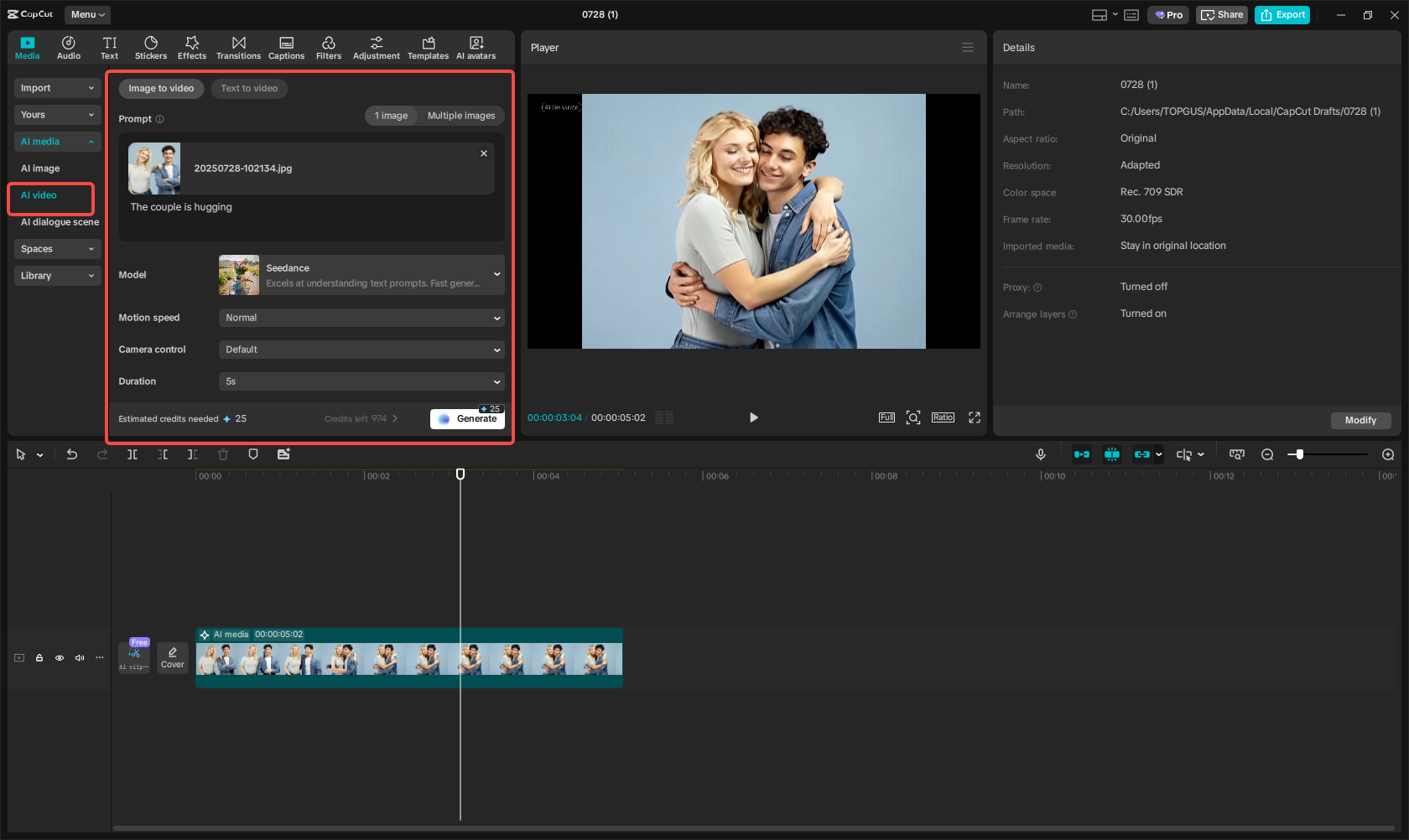 CapCut's AI hug video