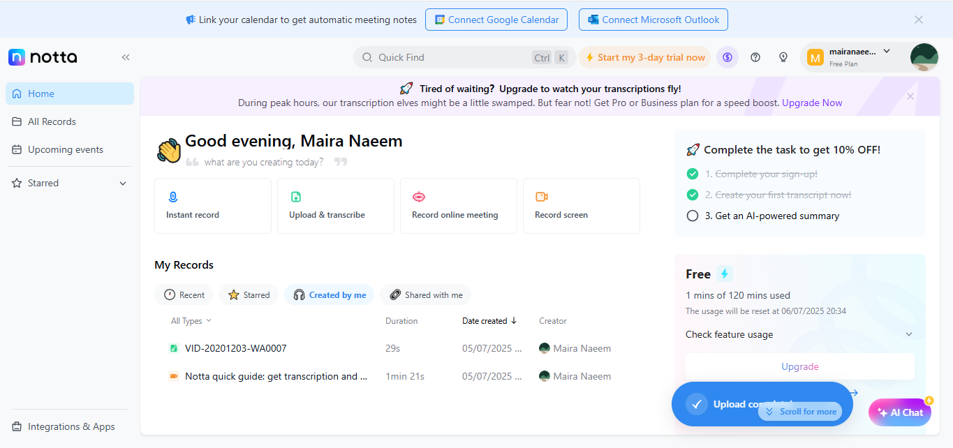 Rozhraní Notta - snadno použitelný nástroj pro přepis videa