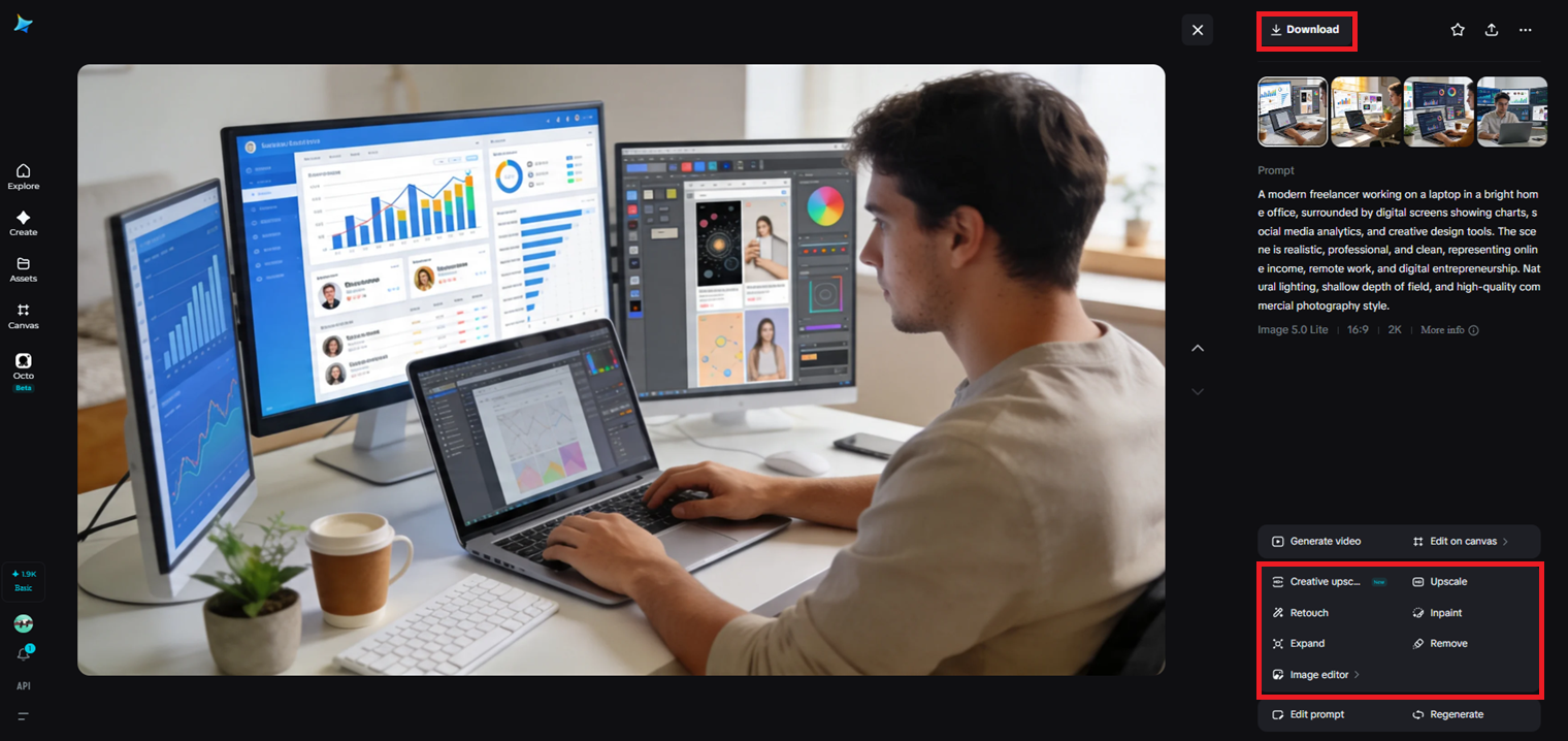 Generate, refine, and download for monetization