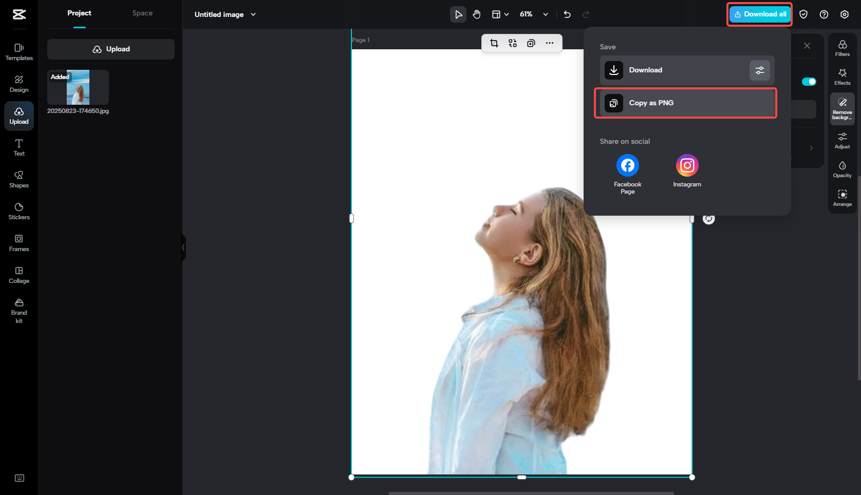 Export as a PNG image