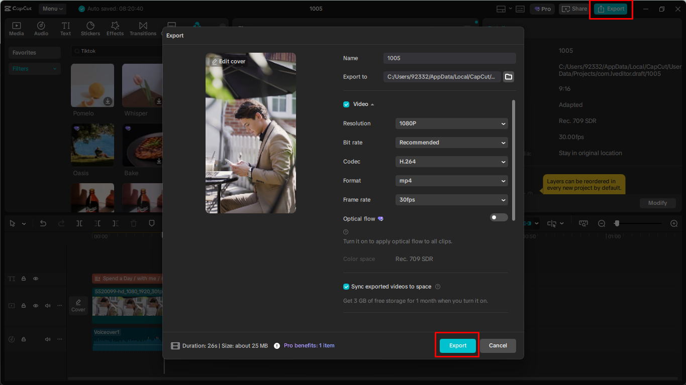 Exporting video from the CapCut desktop video editor