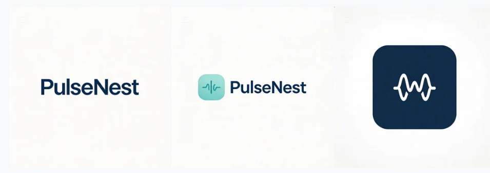 Dreamina PulseNest mini logo system showing wordmark, icon plus wordmark, and app badge directions