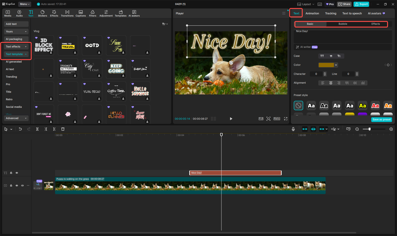 Adding and customizing the title in CapCut