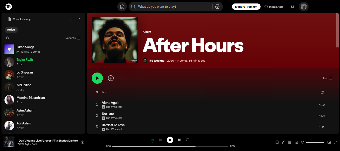 After Hours by The Weeknd – one of the top albums on Spotify.