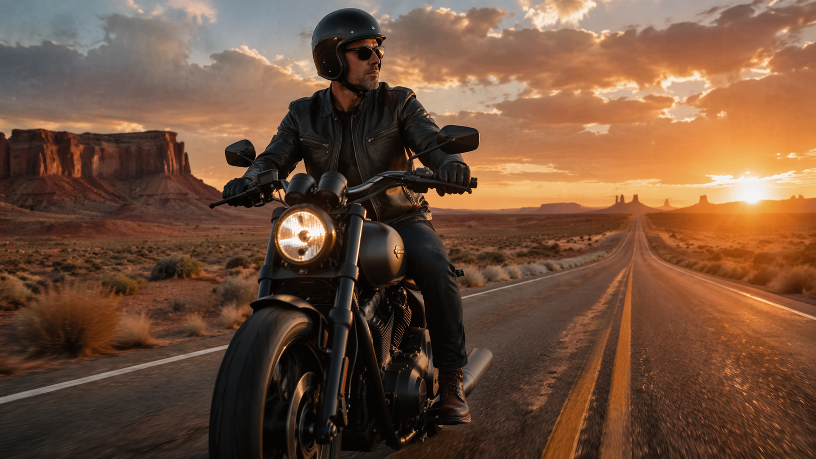 Dreamina AI Biker Filter prompt example 2: Desert Highway Rider