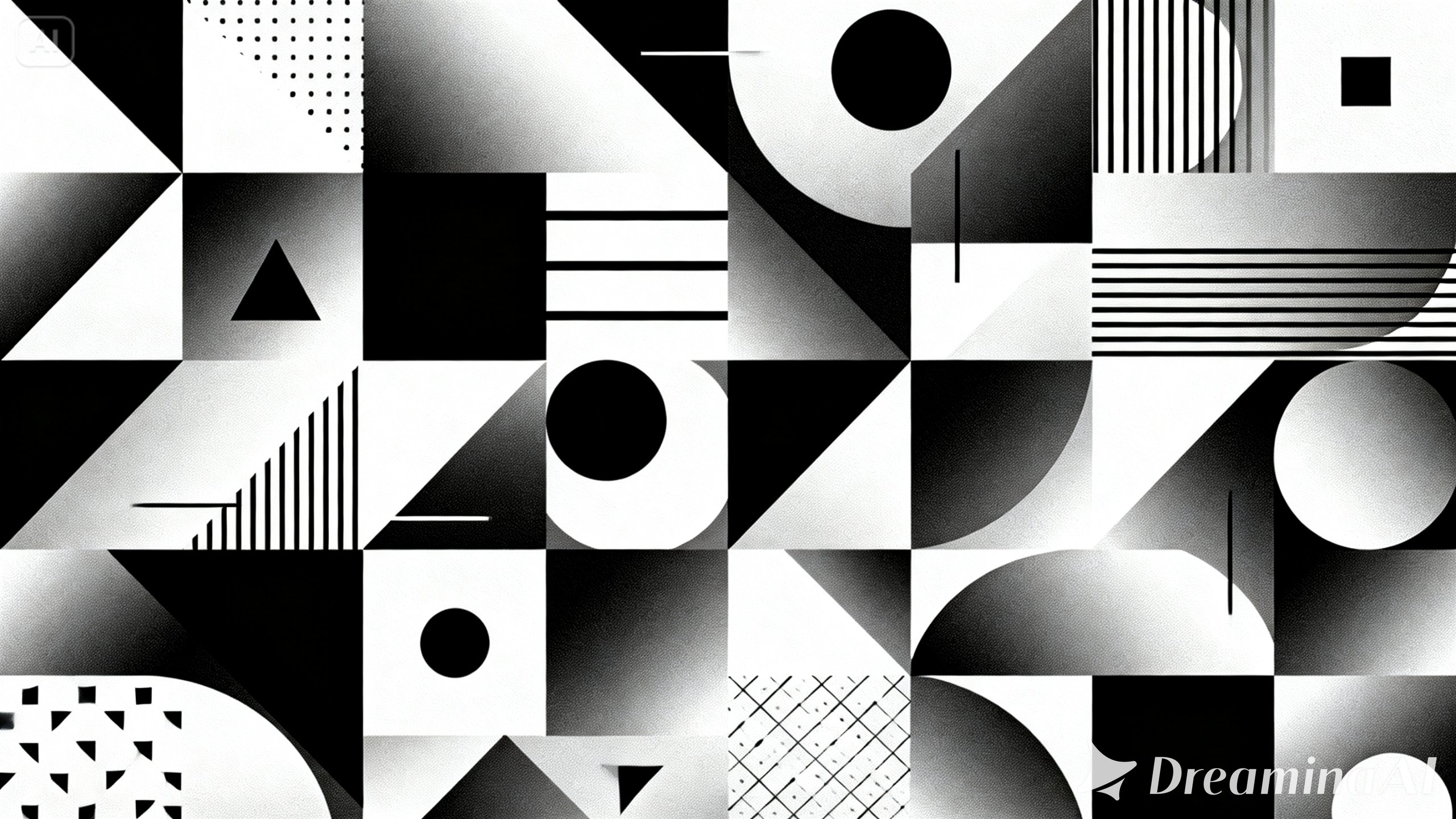 abstract poster with triangles, circles, and squares