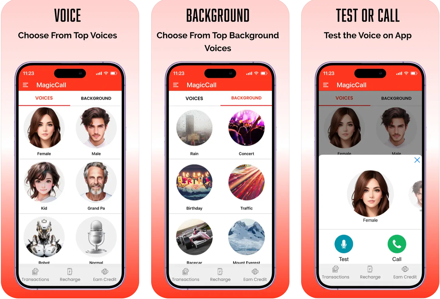 Interface of the MagicCall voice changer app