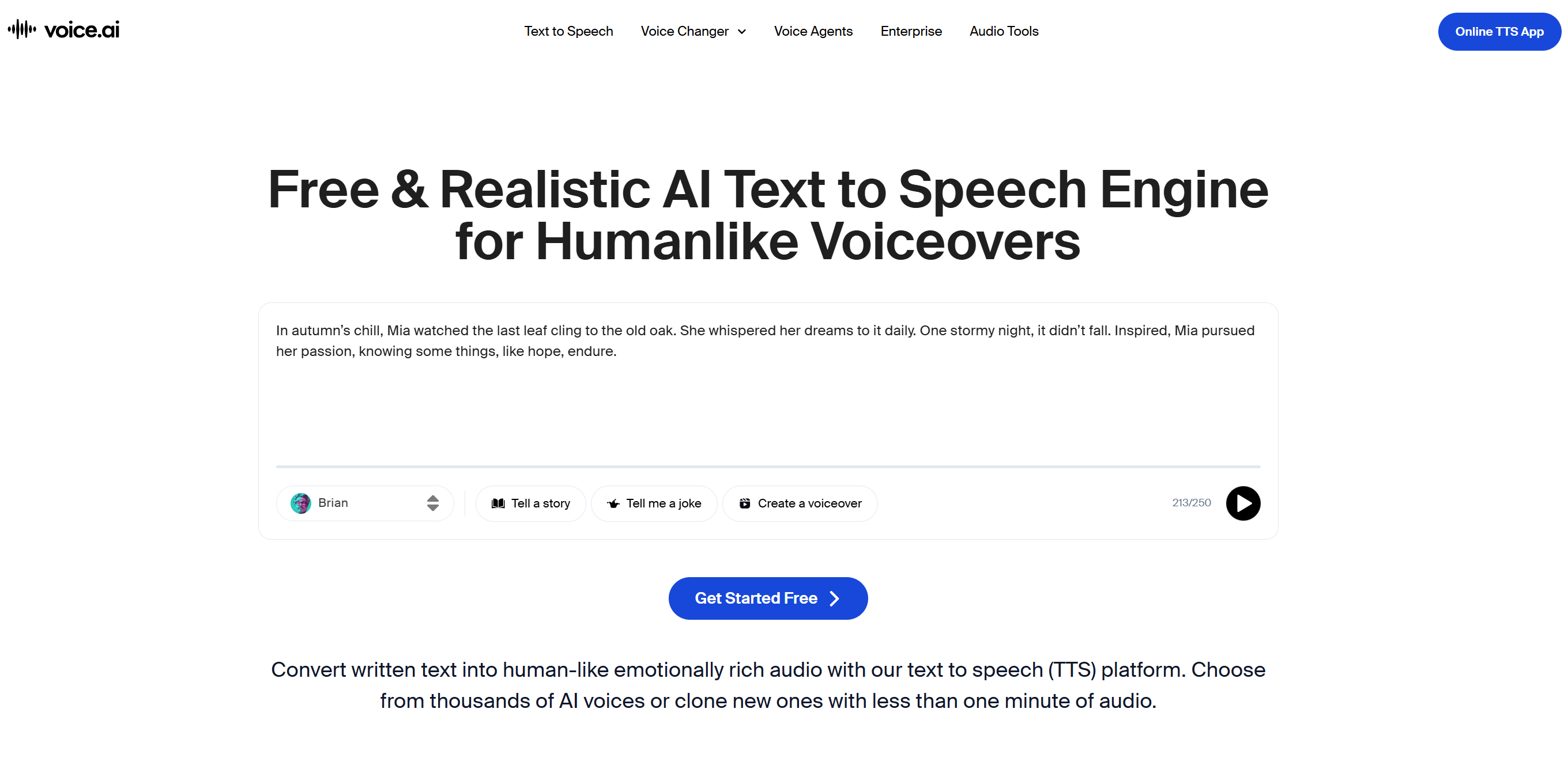 Rozhraní Voice.ai textu k řeči