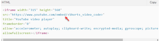 Showing how to embed a YouTube Short on a website