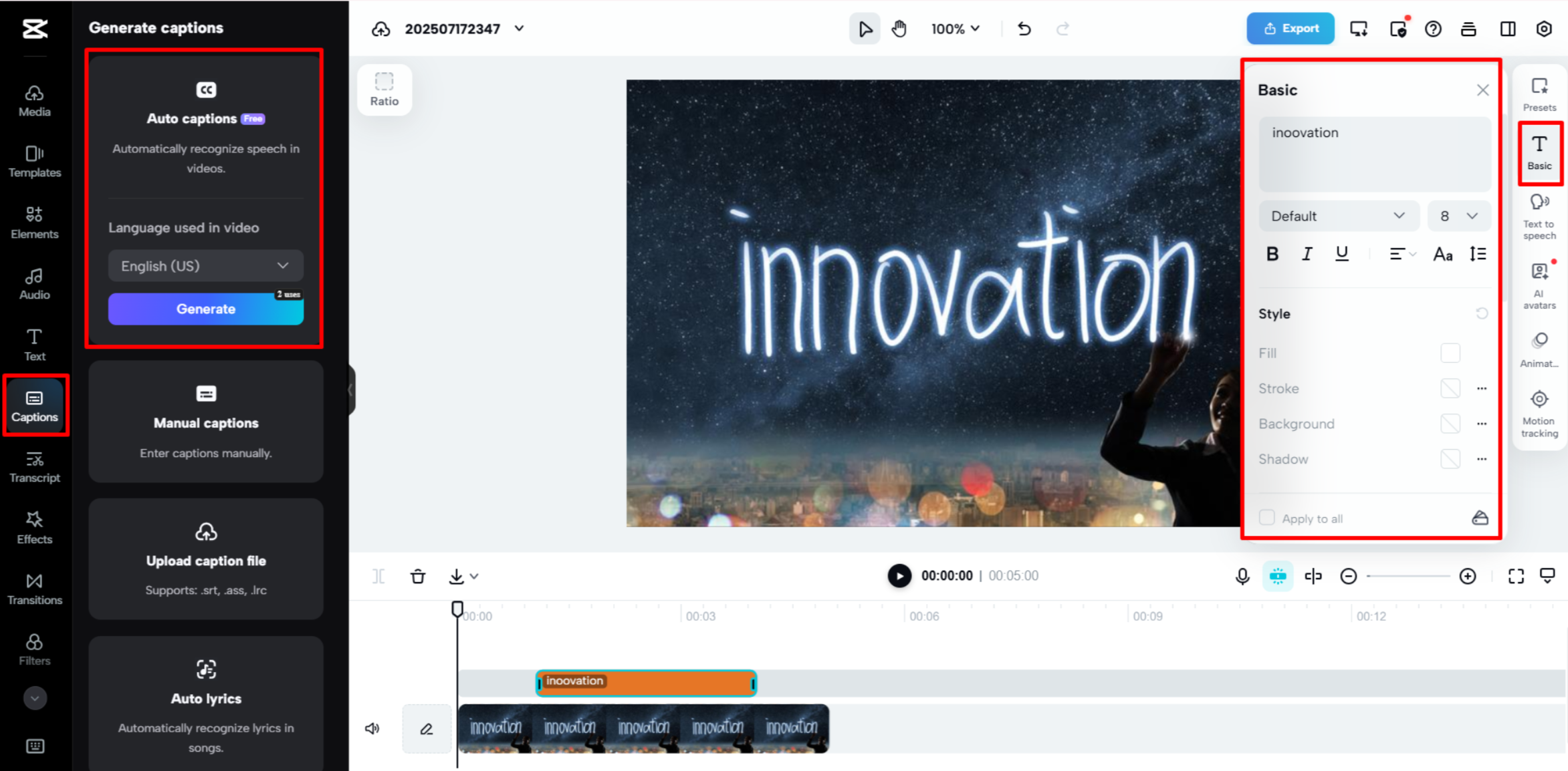Converting speech to text from CapCut Web