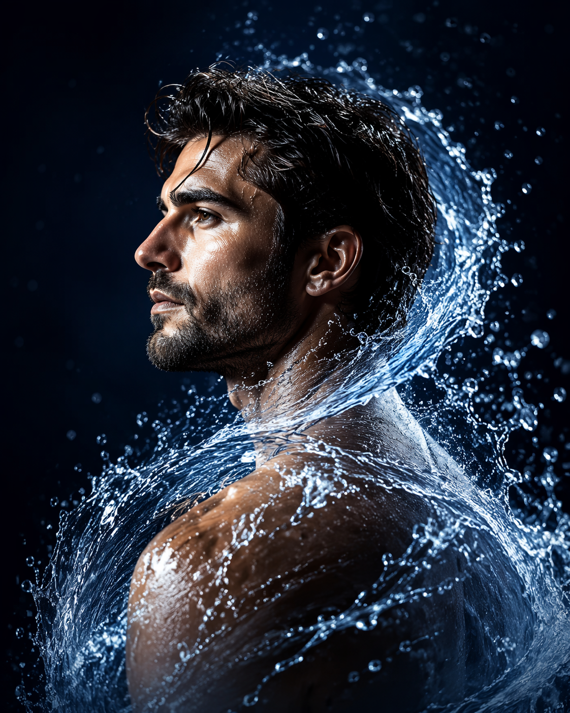 Dreamina IA splash water efeito retrato prompt exemplo 2: Ocean Studio Headshot