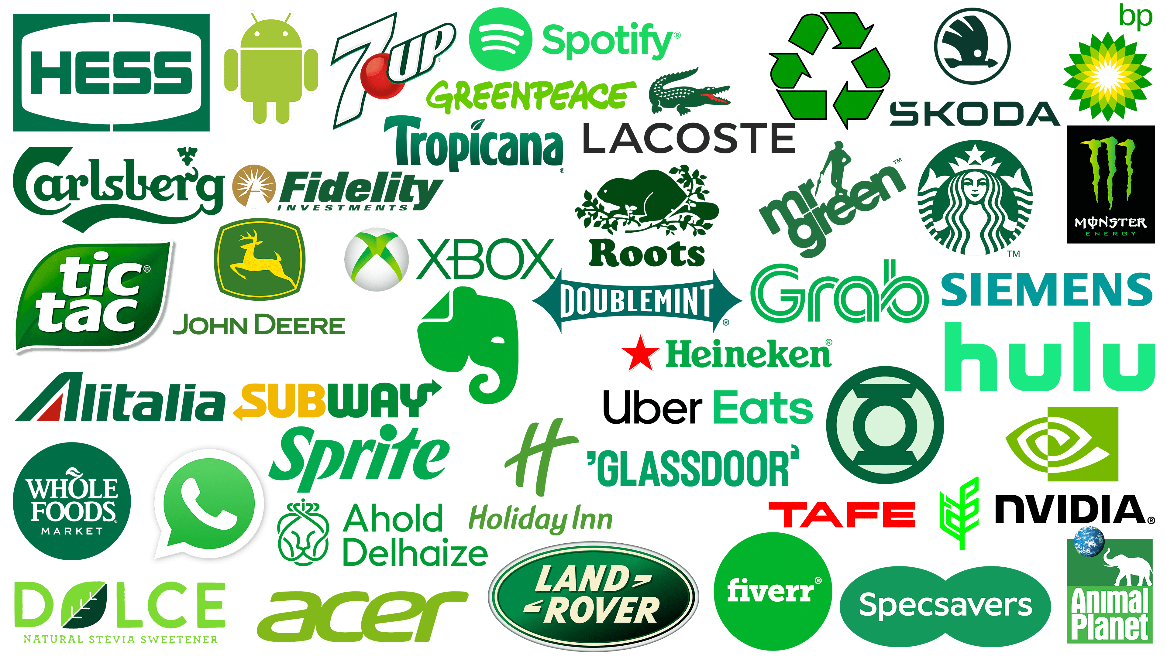 Green color logos of brands