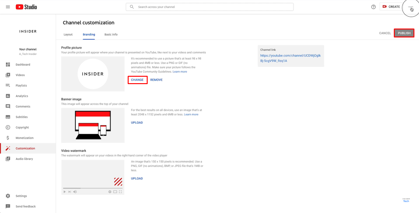 Uploading and saving your profile picture on YouTube