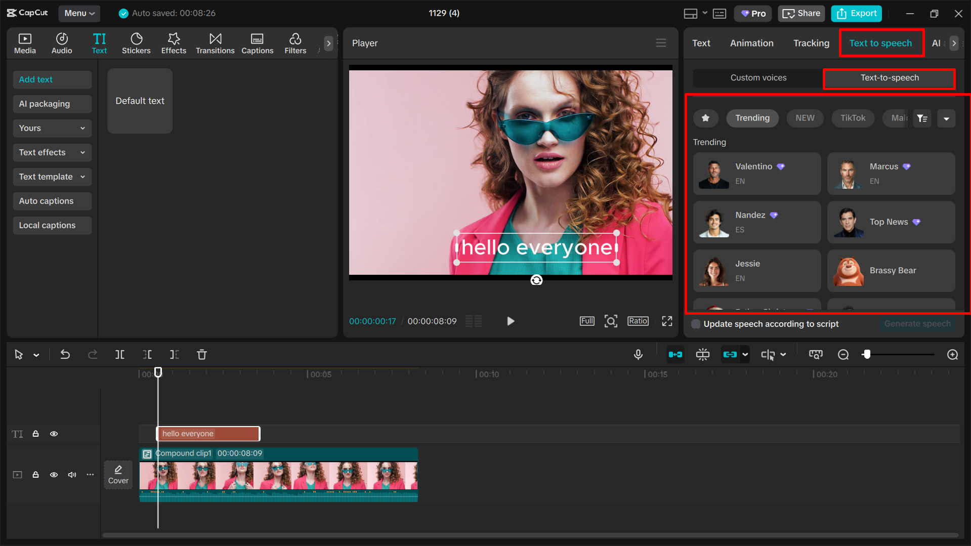 Text-to-speech feature in CapCut