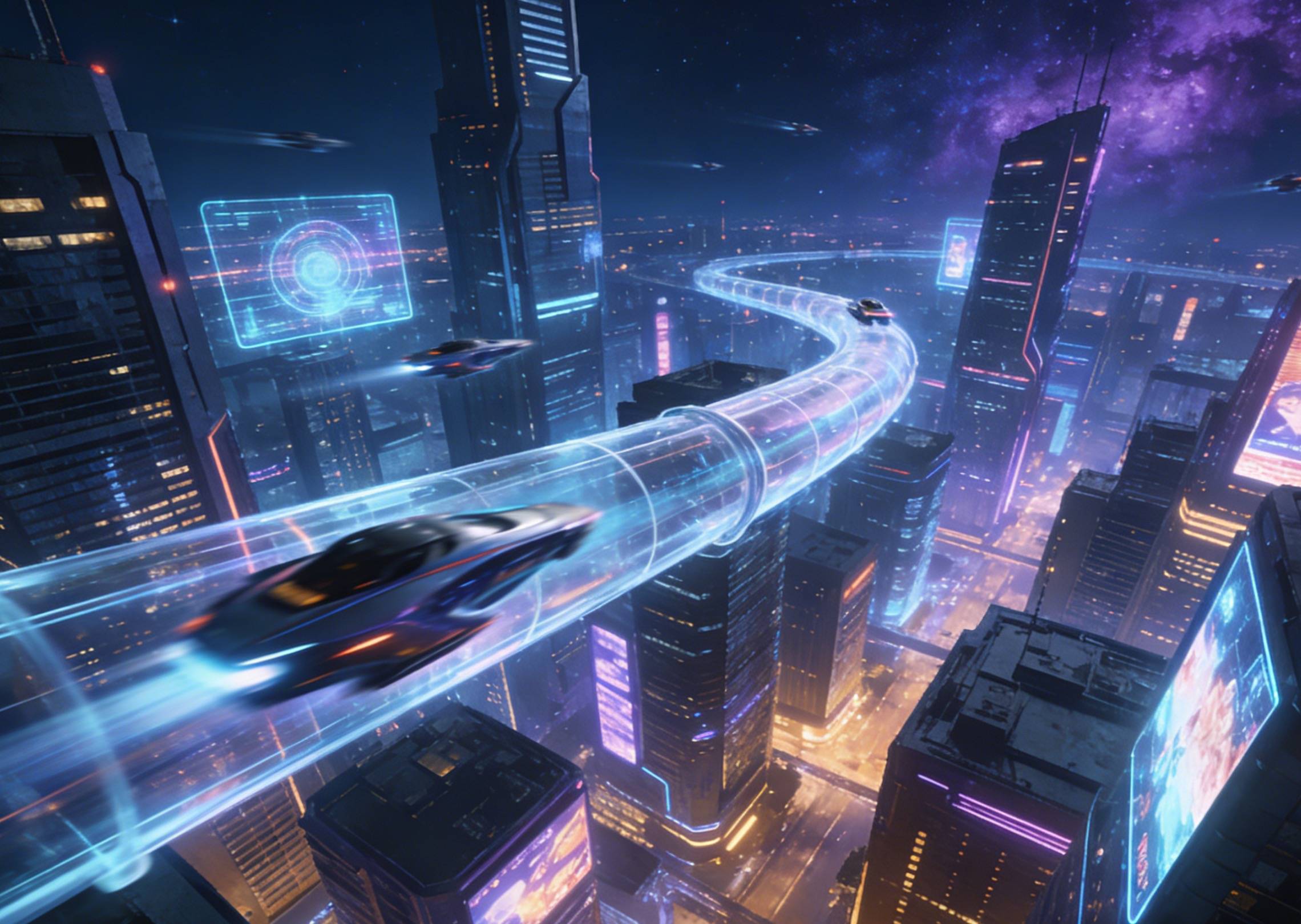 Futuristische Stadt bei Nacht