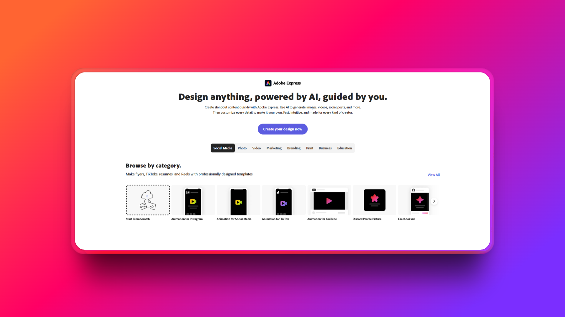 Adobe Express' official website