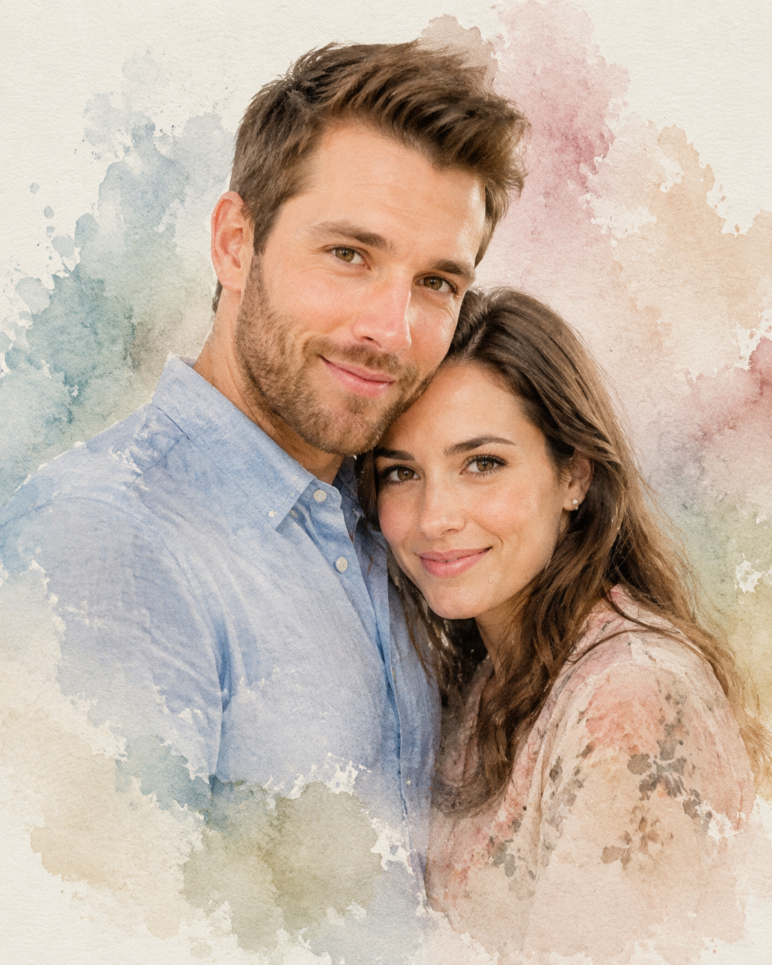 Exemple d'invite de photo de couple d'aquarelle Dreamina 5 : Art photo d'anniversaire