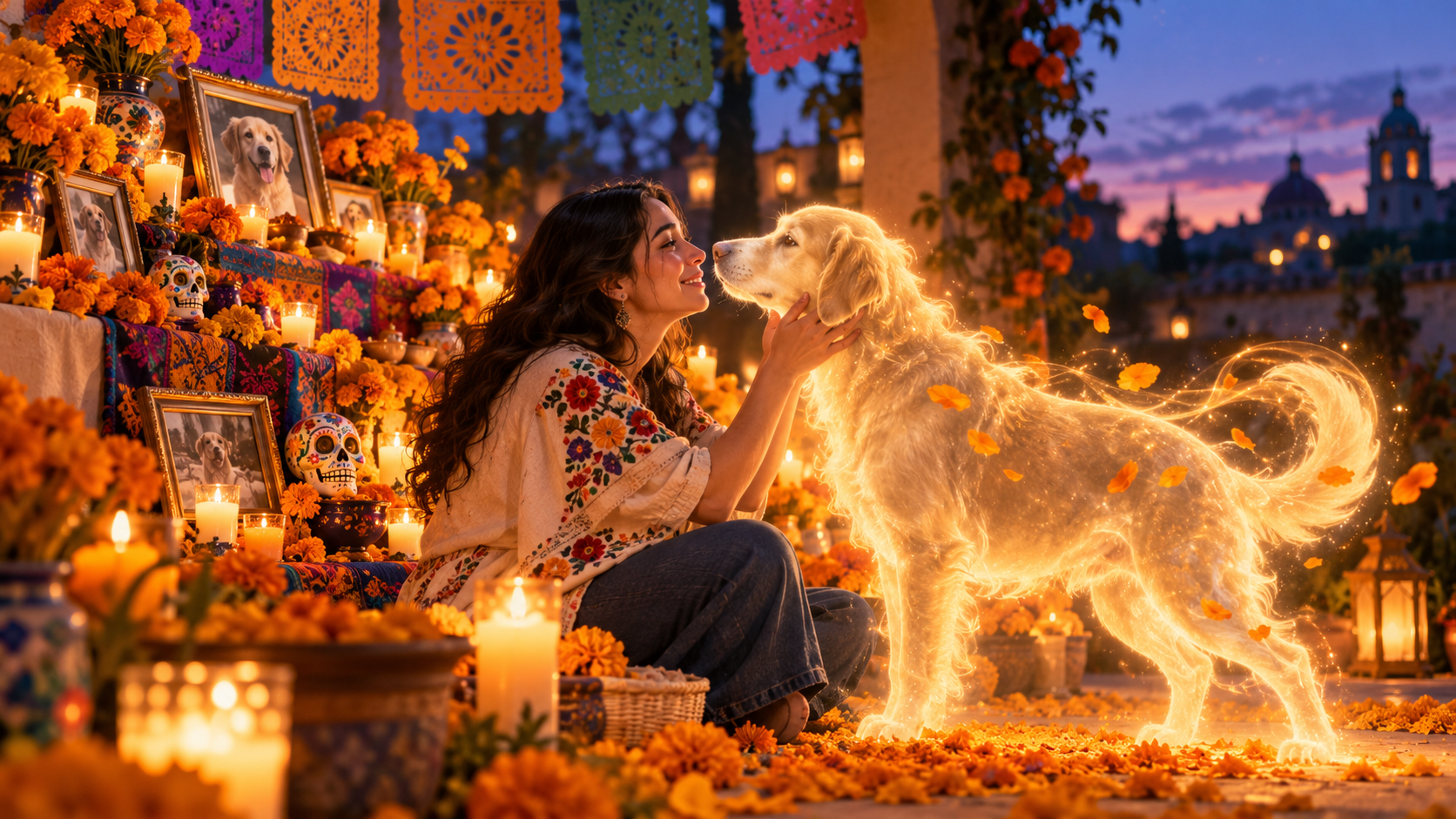 Day of the Dead pet reunion AI video example