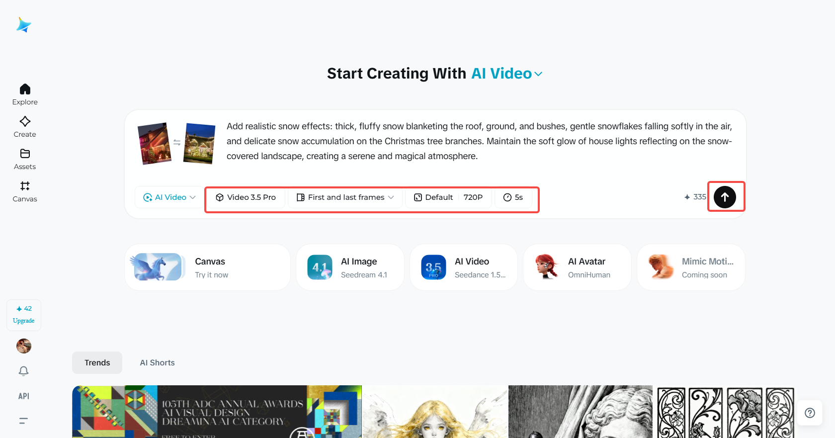 Creating the snowfall effect with AI in Dreamina