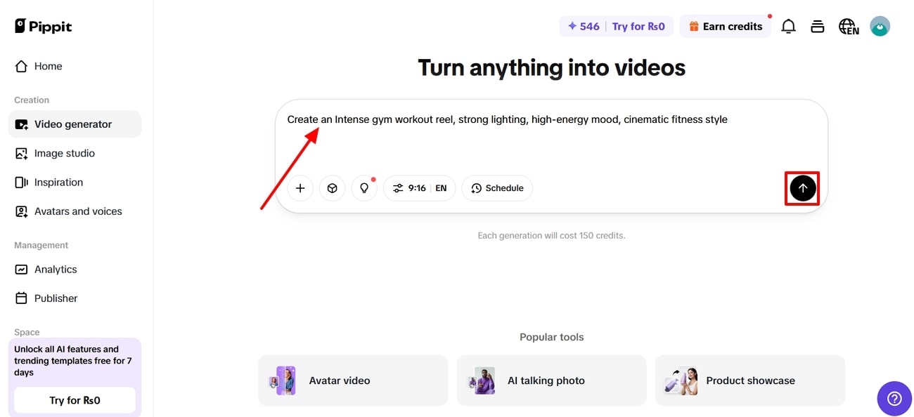 ipasok ang prompt upang gumawa ng reels