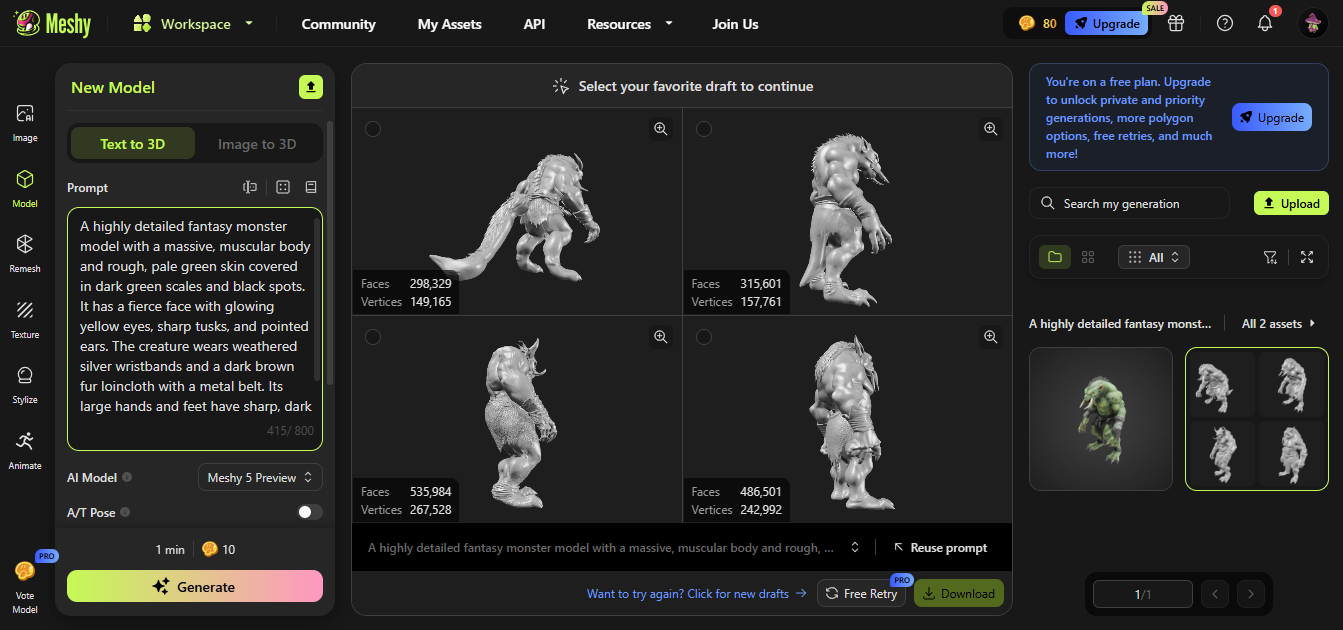 Meshy AI animation 3D