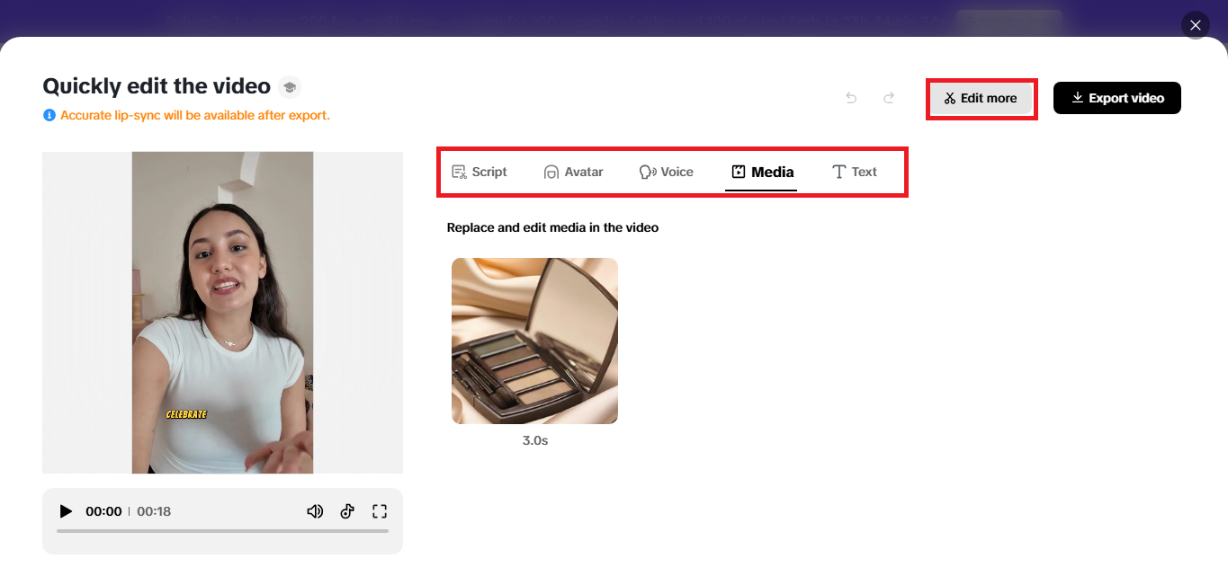 Video edit options with the Edit More button highlighted
