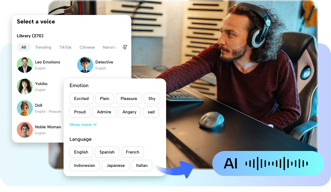 CapCut's AI custom voice with diverse styles and accents 