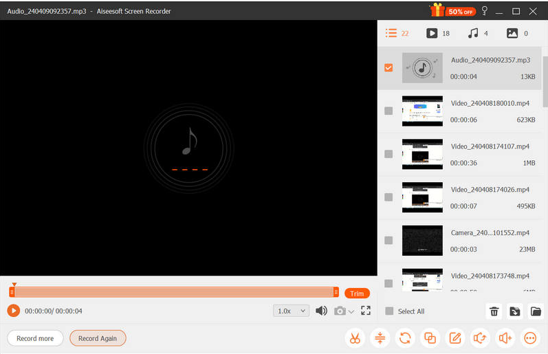 Pagre-record at pag-export ng audio mula sa Aiseesoft Screen Recorder