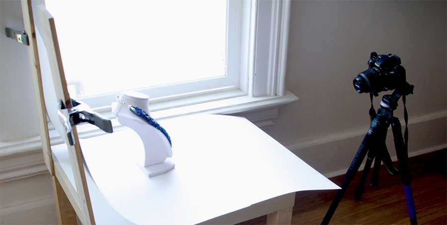 E-commerce product lighting setup near window