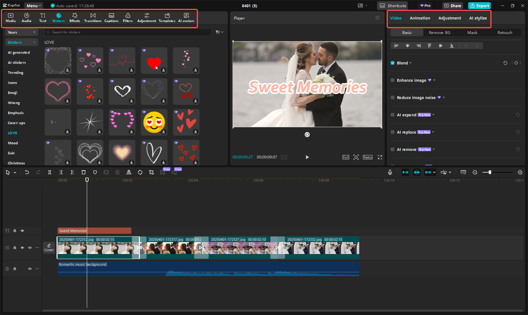 Edit your wedding slideshow