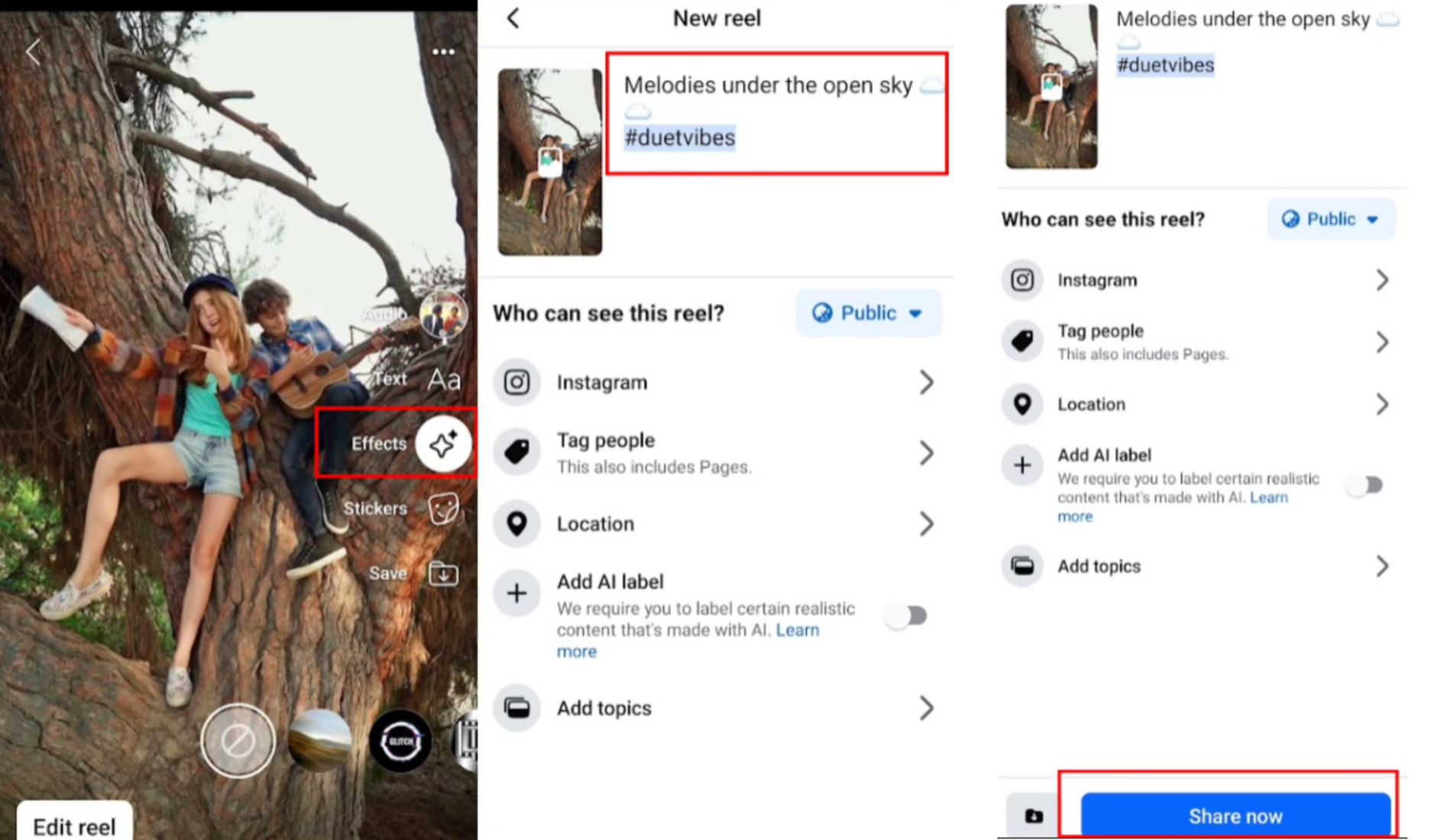 Publishing the reel after adding music