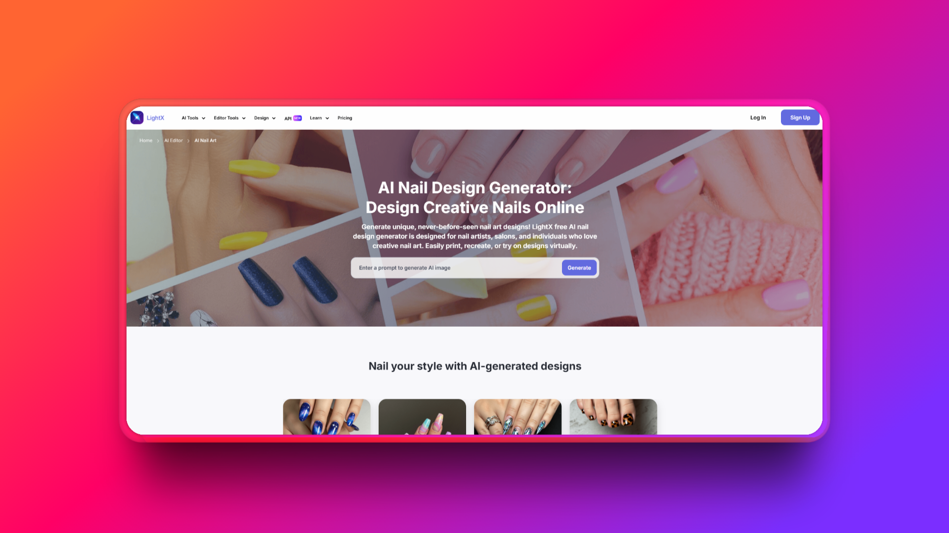 Generador de diseño de uñas con inteligencia artificial de LightX