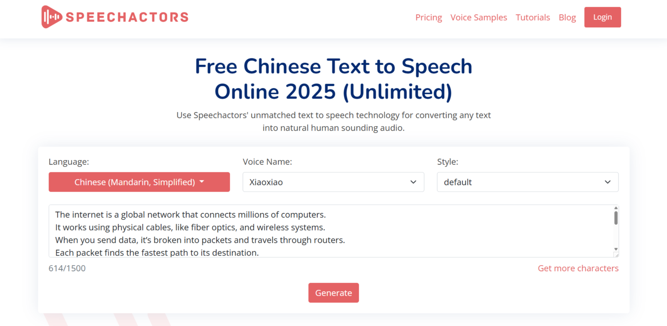 Interface of Speechactors - an efficient tool to convert text to Chinese speech 