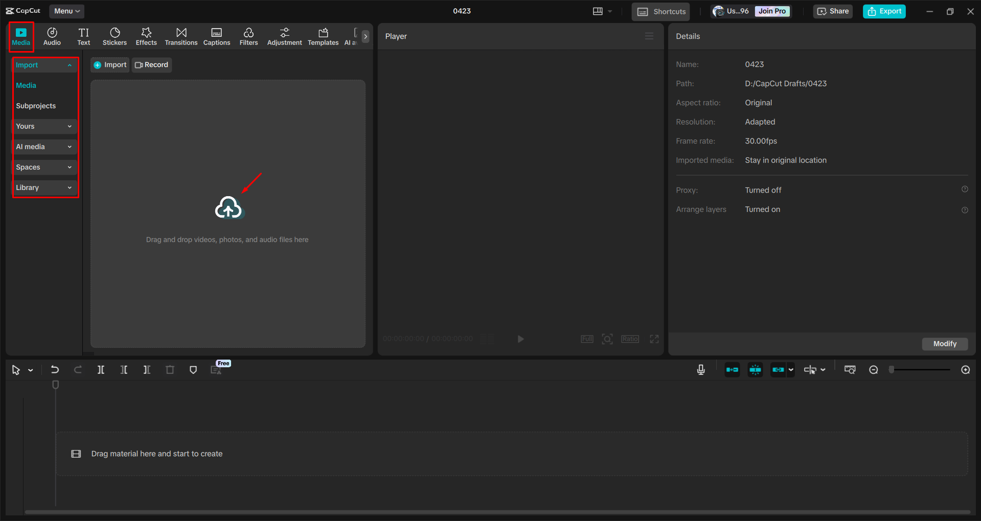 ビデオをCapCutデスクトップビデオエディタにインポートする