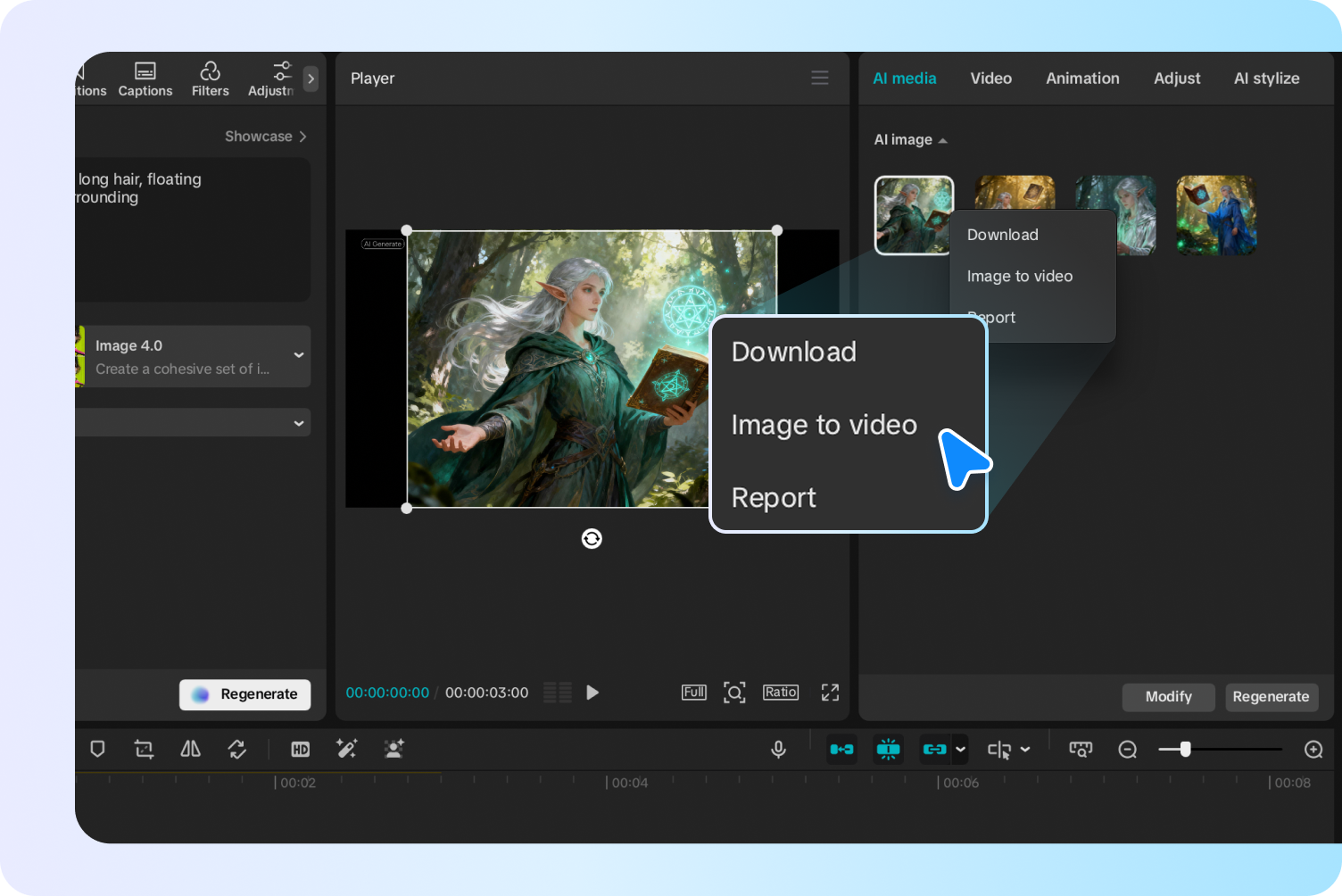 Customizing the image after generating it from CapCut's AI image creator