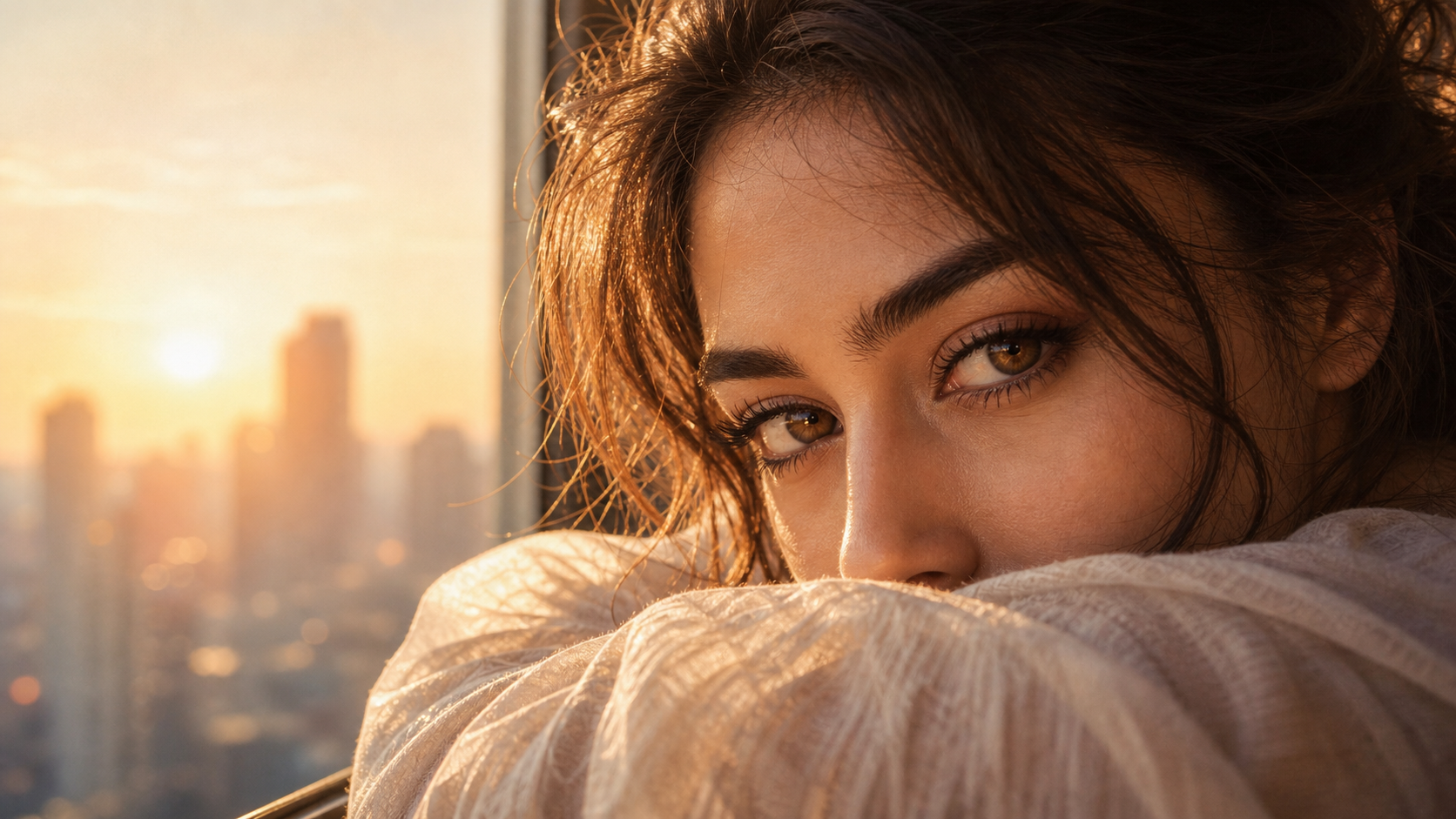Goldene filmische Augen Ansicht Foto prompt