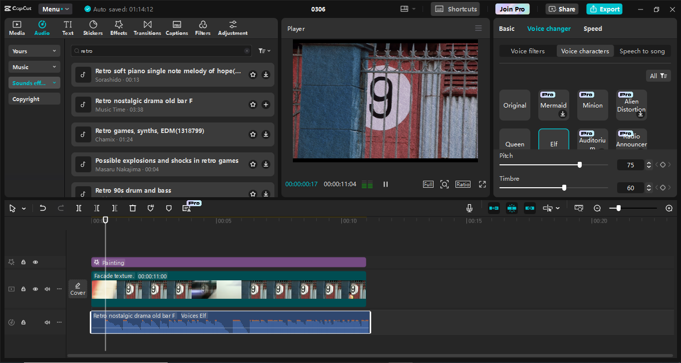 Interface of the CapCut desktop video editor - the best tool to find old film projector sound effects
