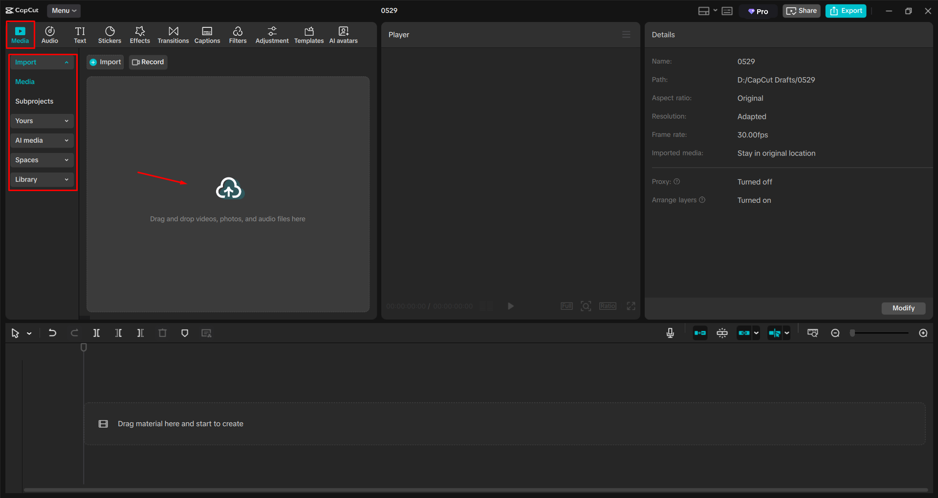 Importing an image into the CapCut desktop video editor