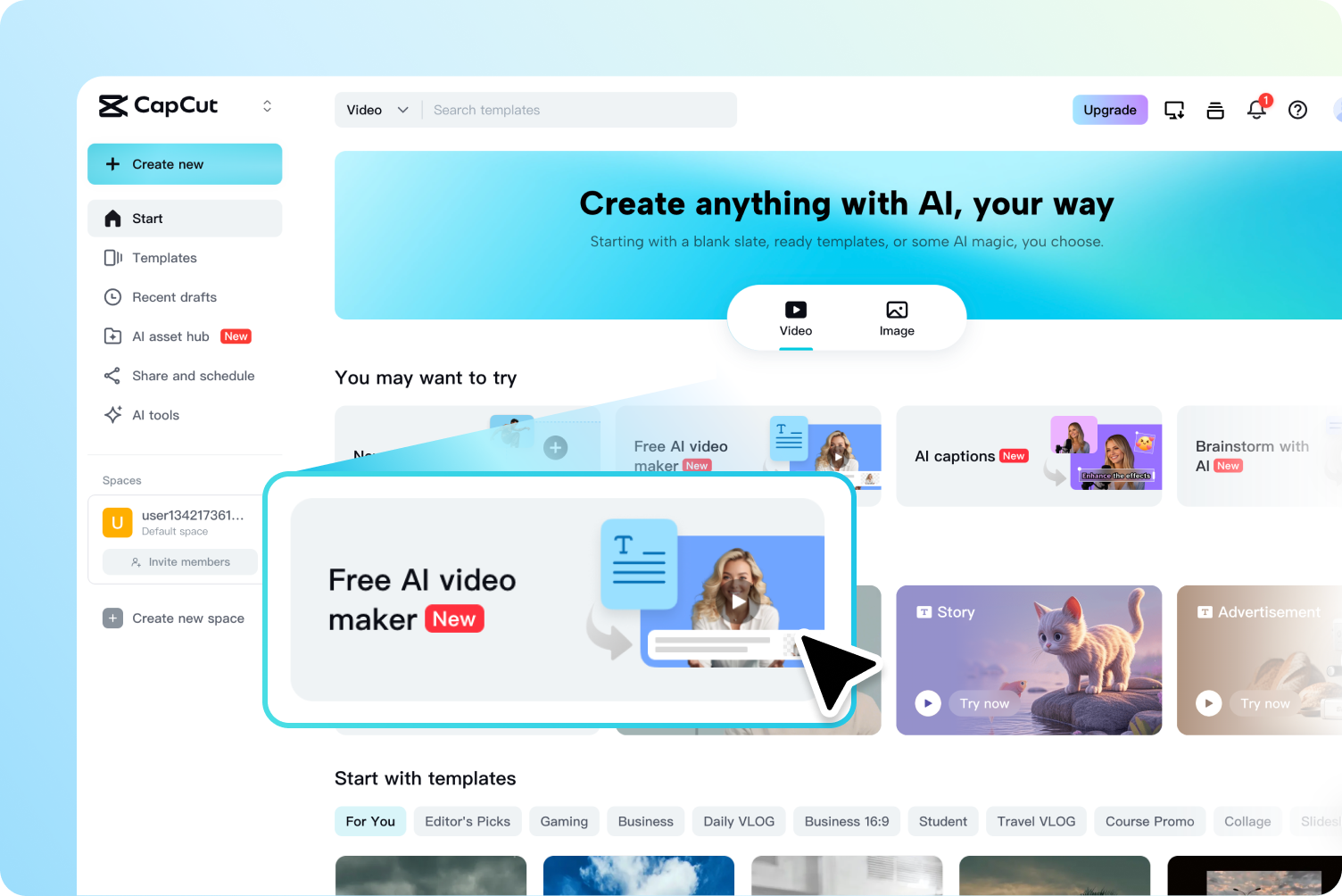 Accessing AI video makers on the CapCut Web 