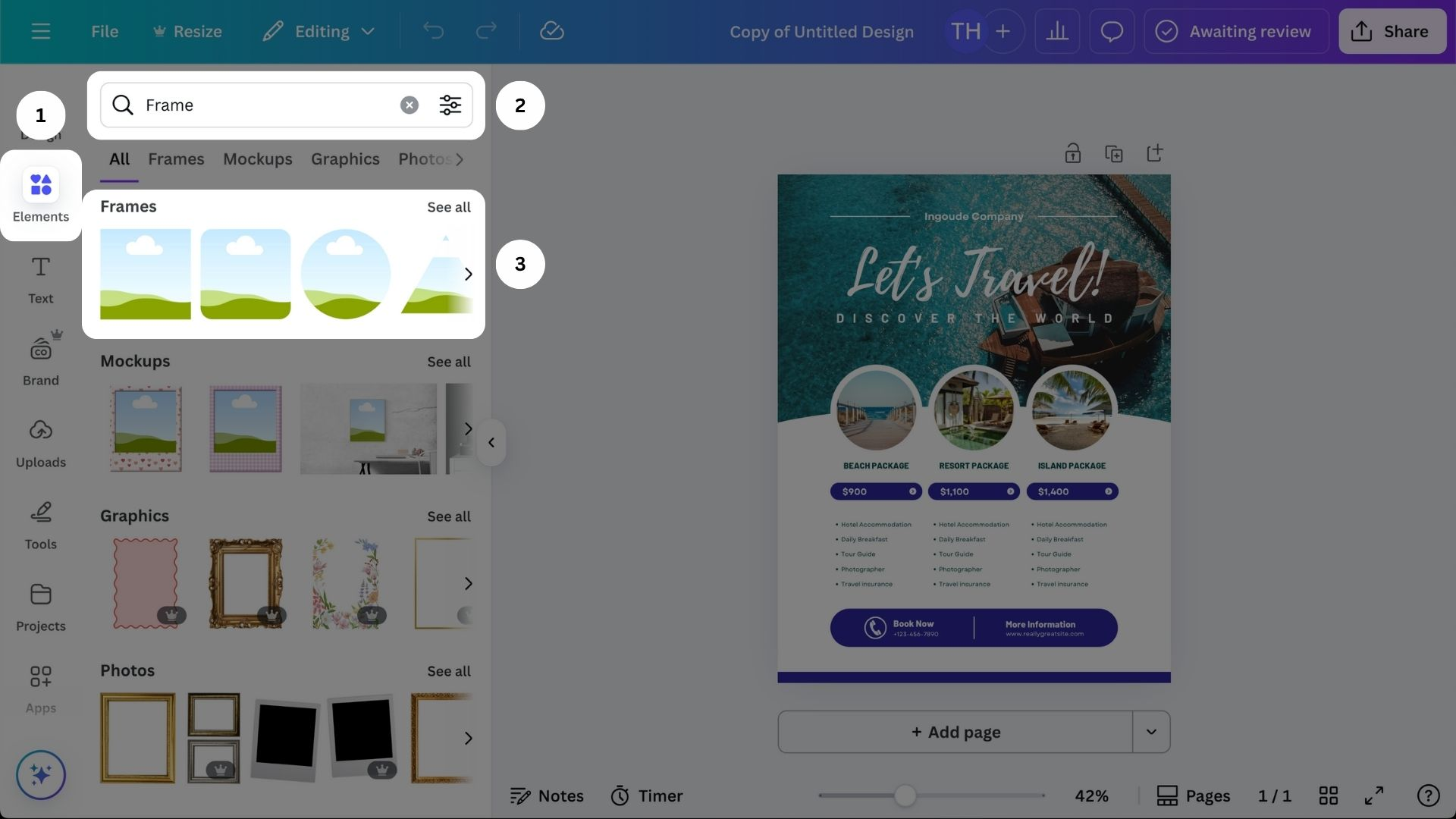 Interface of Canva - a reliable tool to get romantic frames for photo editing
