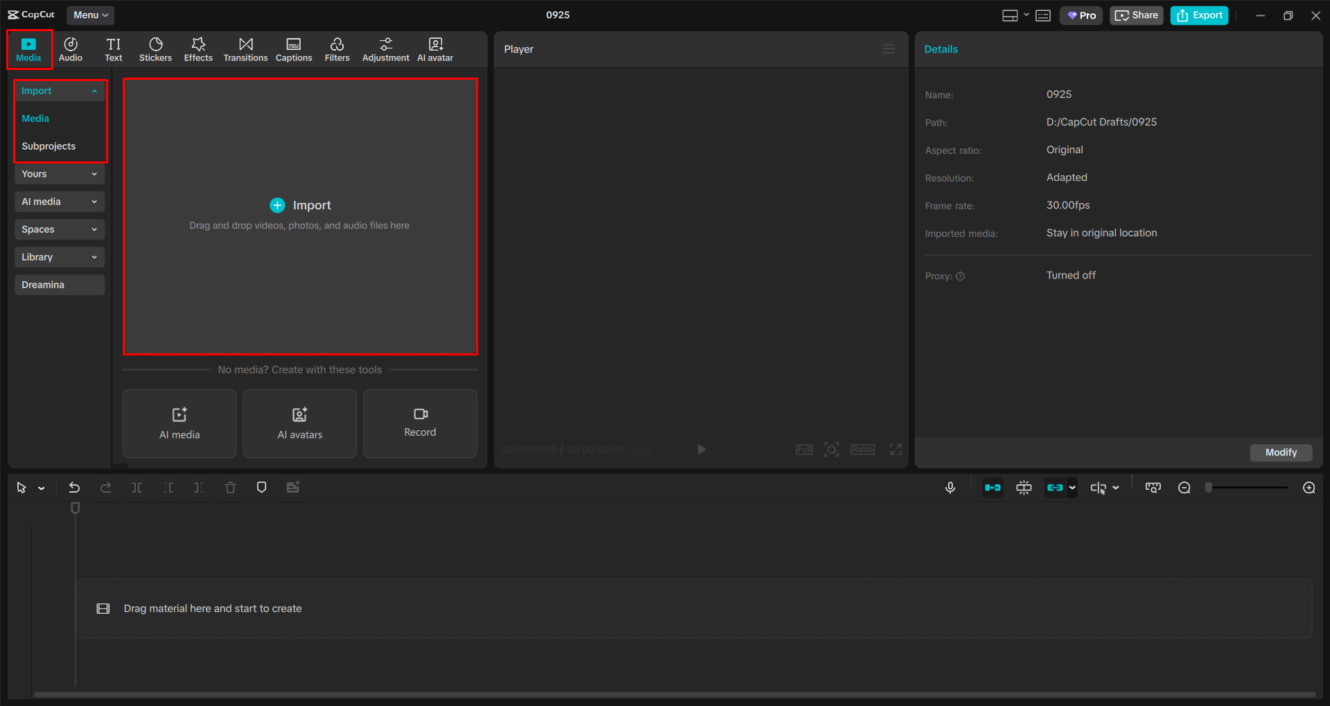 Uploading a video to the CapCut desktop video editor