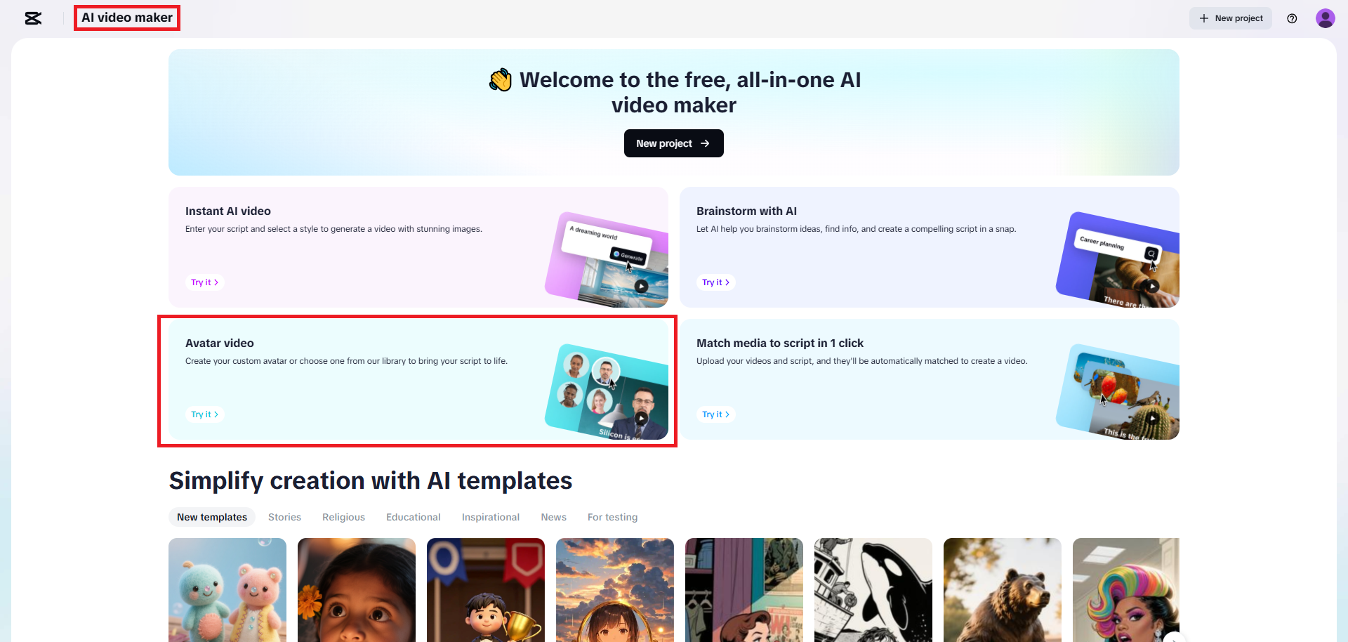 Select the avatar video maker