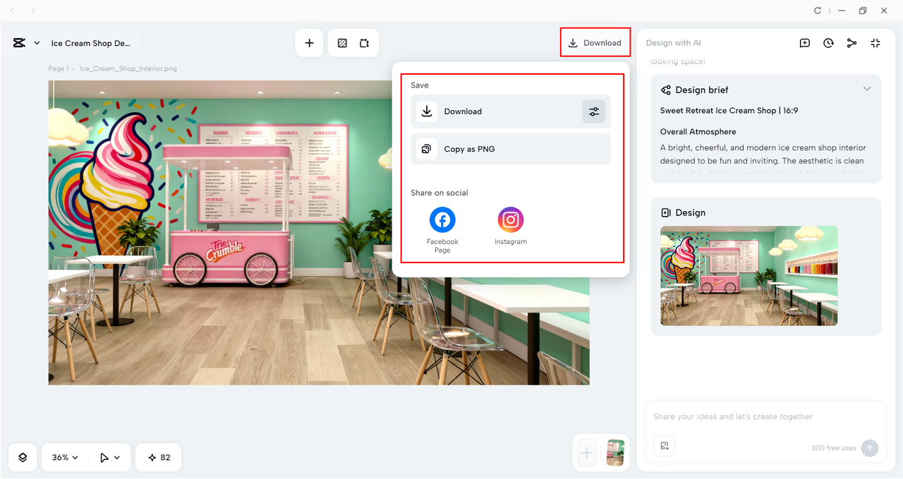 Exporting the design from the CapCut desktop video editor 
