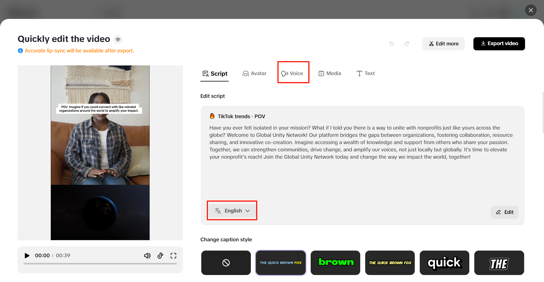 Built-in support for multiple languages + voices